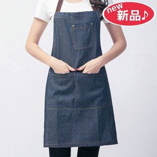 新品 メンズ レディース デニム生地 エプロン 前掛け 料理 DIY カフェ(収納/キッチン雑貨)