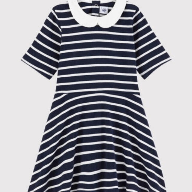 PETIT BATEAU(プチバトー)のマリニエール半袖ワンピース キッズ/ベビー/マタニティのキッズ服女の子用(90cm~)(ワンピース)の商品写真