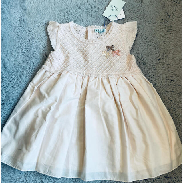 TOCCA(トッカ)の新品タグ付　クロシェ　りぼんワンピース　ピンク　90 キッズ/ベビー/マタニティのキッズ服女の子用(90cm~)(ワンピース)の商品写真