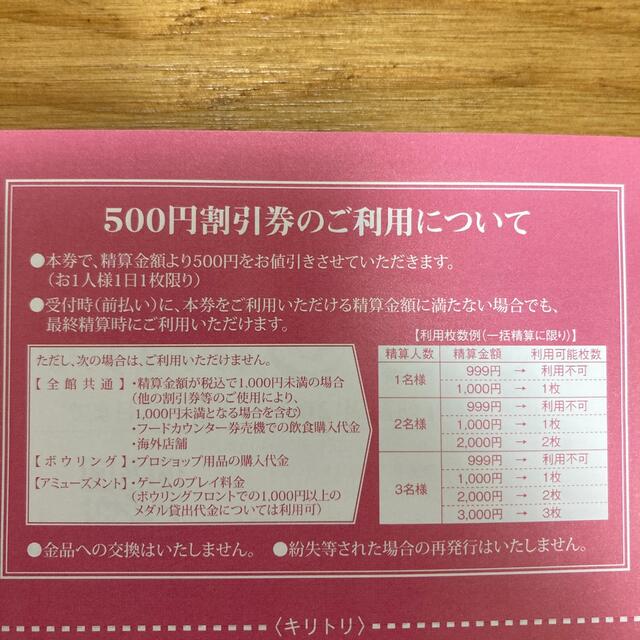 ラウンドワン 株主優待券 7500円分 チケットの施設利用券(ボウリング場)の商品写真