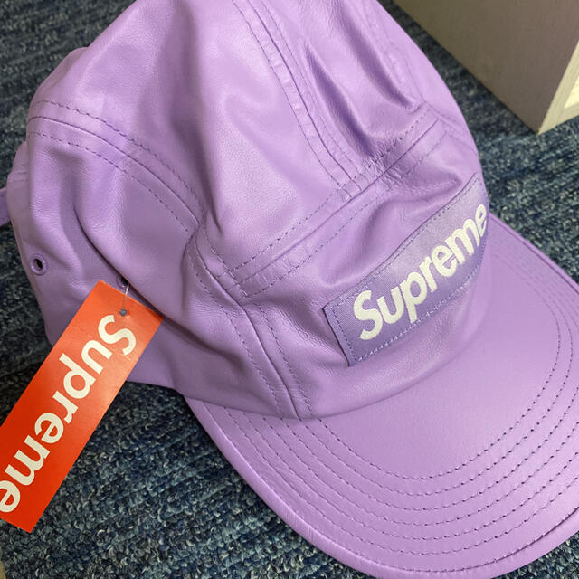 キャップ新品未使用 Supreme leather camp cap ラベンダー