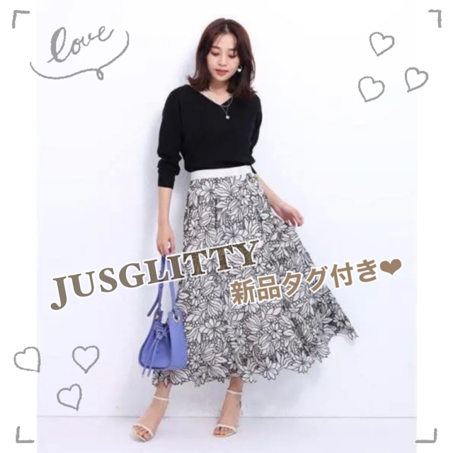 JUSGLITTY - 新品未使用タグ付♡ジャスグリッティー エアリー刺繍スカート ベージュ 1