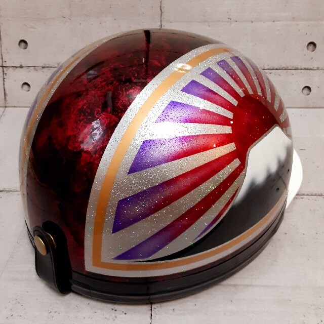 カスタムコルク半 赤ラップ赤紫富士日章七色ラメギラギラ - ヘルメット 