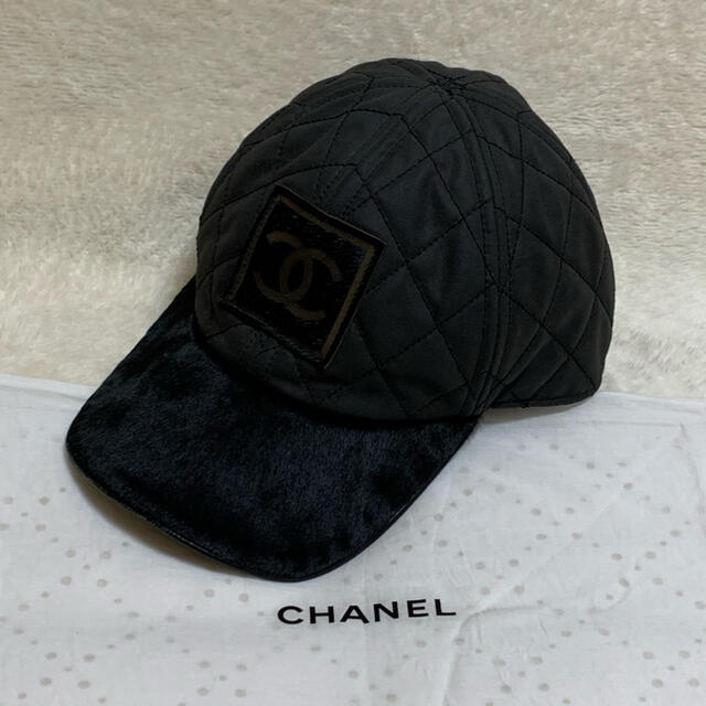 新品未使用】CHANEL スポーツライン 最高級毛皮使用 キャップ Lサイズ シャネル スポーツ ポニースキン×マトラッセキルティング ココマーク キャップ