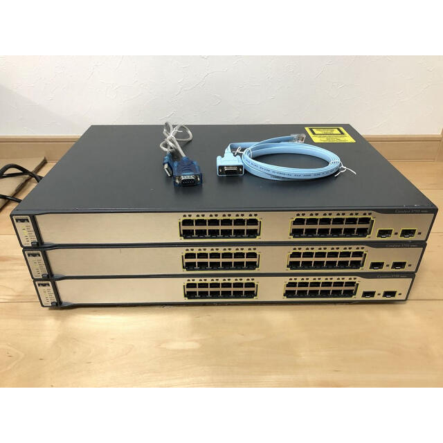 【CCNA、CCNP】3台セットCiscoL3スイッチ3750PC周辺機器