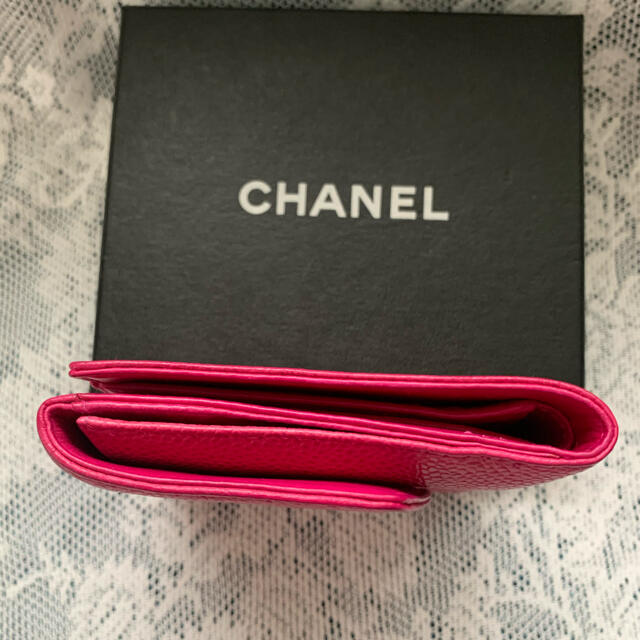 CHANEL キャビアスキン ココマーク 二つ折りWホック財布 フューシャ