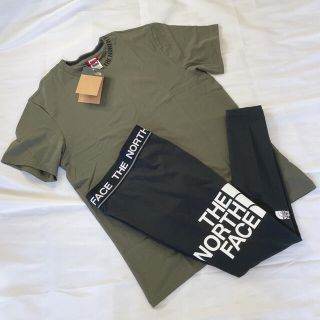 ザノースフェイス(THE NORTH FACE)のノースフェイス　Ｔシャツ　レギンス　セットアップ　ロゴ　カーキ・ブラックＭL(セット/コーデ)