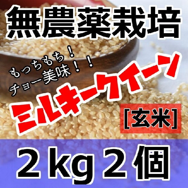 令和3年産 新米 無農薬栽培米 ミルキークイーン 玄米 2kg３個