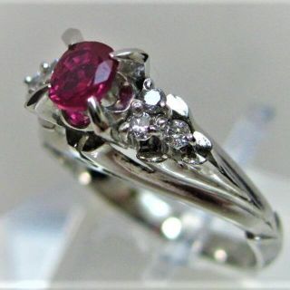 Pt900 プラチナ リング 指輪 ルビー0.35ct ダイヤ0.10ct(リング(指輪))