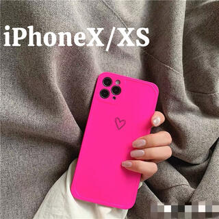 ★iPhoneケース　ネオンカラーピンク　ハート　iPhone X/XS(iPhoneケース)