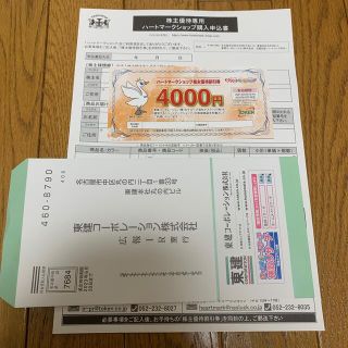東建コーポレーション　株主優待　ハートマークショップ4000円券(ショッピング)