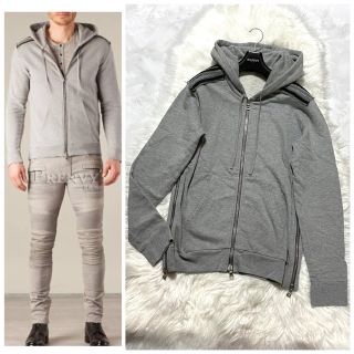 本物 美品 バルマンオム ブリーチ加工 ZIP UP パーカー XS 濃紺