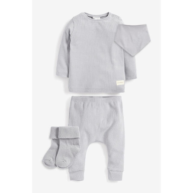 NEXT(ネクスト)のグレー リブTシャツ&レギンス4点セット（0m-2y） キッズ/ベビー/マタニティのベビー服(~85cm)(シャツ/カットソー)の商品写真