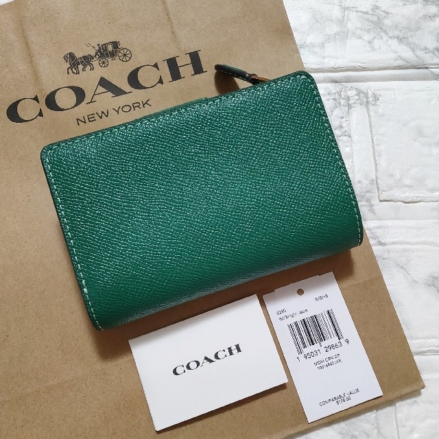 COACH(コーチ)のCOACH コーチ ミディアム ジップ ウォレット 二つ折り 財布 グリーン レディースのファッション小物(財布)の商品写真