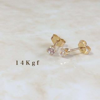 14kgf／K14gf一粒ダイヤCZピアス／一粒ダイヤピアス 3㎜ ポストピアス(ピアス)