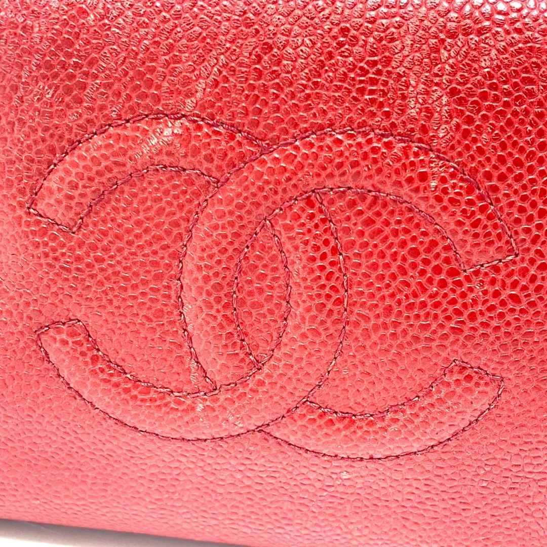 シャネル CHANEL 横型バニティ CC ココマーク 化粧ポーチ ポーチ キャビアスキン レッド