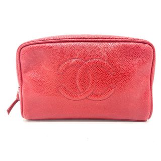 シャネル(CHANEL)のシャネル CHANEL 横型バニティ CC ココマーク 化粧ポーチ ポーチ キャビアスキン レッド(ポーチ)