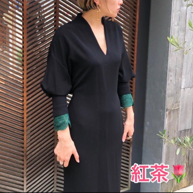 mame - 【Mame 】Embroidery Cuffs V-Neck Dressの通販 by tea time