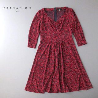 エストネーション(ESTNATION)の美品★ESTNATION bis 　スクエアドット/総柄ワンピース(ひざ丈ワンピース)