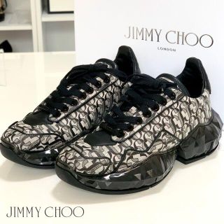 ジミーチュウ(JIMMY CHOO)の2892 ジミーチュウ DIAMOND レザー ラメ ロゴ スニーカー 黒(スニーカー)