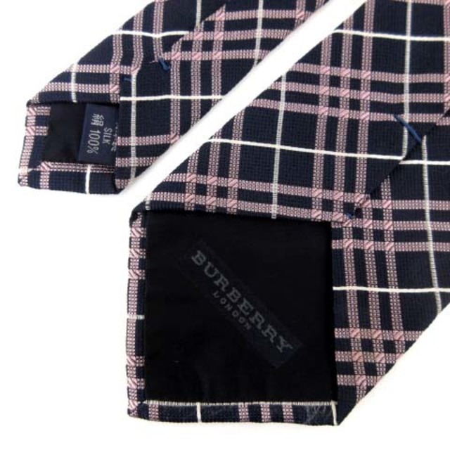 バーバリー ロンドン ネクタイ レギュラータイ ハウスチェック 絹 紺 ピンク メンズのファッション小物(ネクタイ)の商品写真
