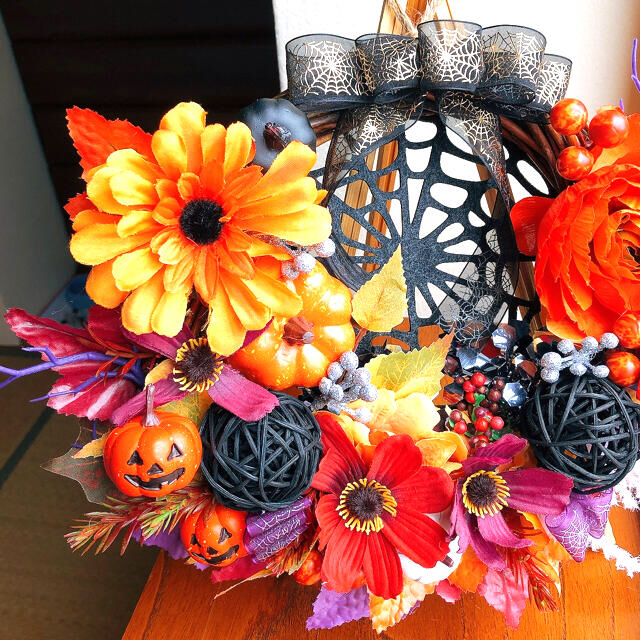 【147】フラワーリース ハロウィンリース 玄関リース