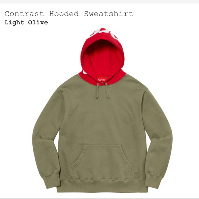 新品　supreme contrast hoodie light olive