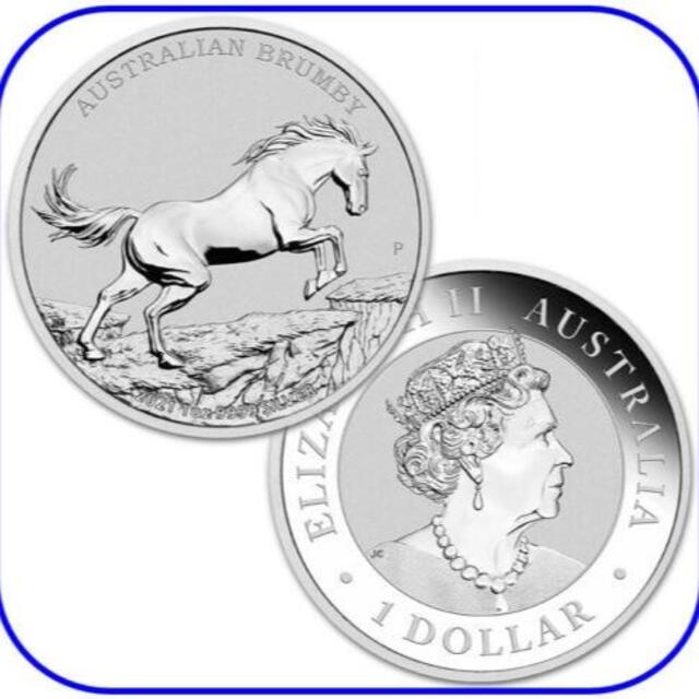 初登場2021最新銀貨2021 1 オンス Australia Brumby美術品/アンティーク