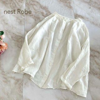 ネストローブ(nest Robe)の美品　ネストローブ　襟レース　リネンブラウス　長袖　麻　白　ホワイト　2way(シャツ/ブラウス(長袖/七分))