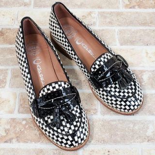 ジェフリーキャンベル(JEFFREY CAMPBELL)の訳有美品 ジェフリーキャンベル ☆ 編み込み レザー ローファー 36 チェック(ローファー/革靴)