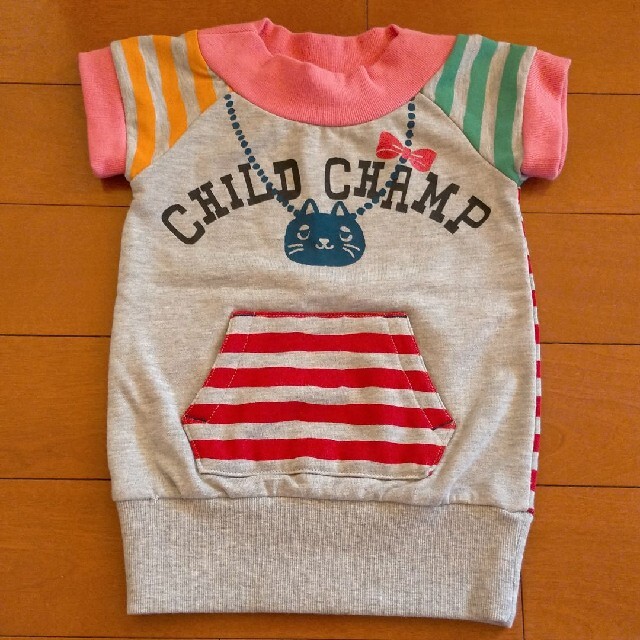 child champ 猫 配色ボーダー スウェットワンピ キッズ/ベビー/マタニティのキッズ服女の子用(90cm~)(ワンピース)の商品写真