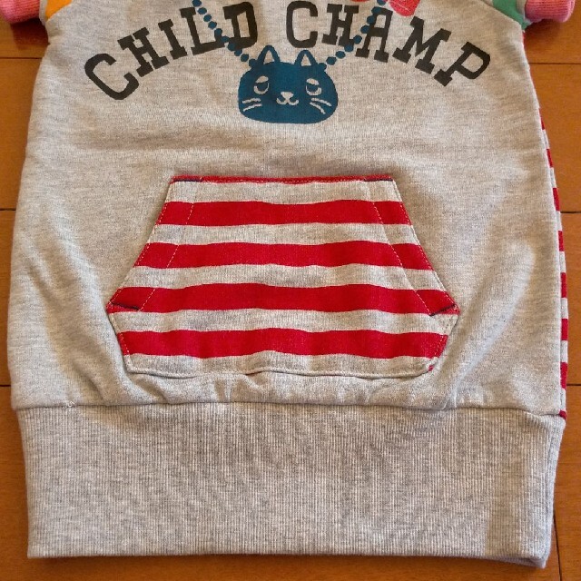 child champ 猫 配色ボーダー スウェットワンピ キッズ/ベビー/マタニティのキッズ服女の子用(90cm~)(ワンピース)の商品写真