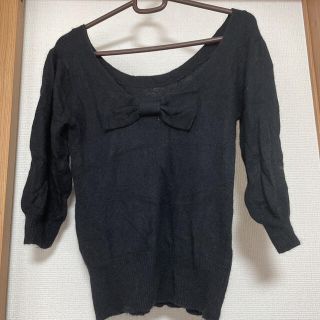 インディオ(indio)のindio バックリボン 七分袖ニット 背中開き 秋服 セーター リブ(ニット/セーター)