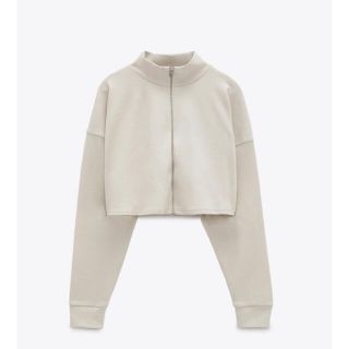 ザラ(ZARA)のジップ付きクロップ丈スウェットシャツジャケット(ノーカラージャケット)