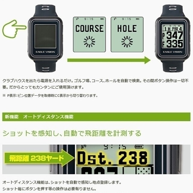 朝日ゴルフ(アサヒゴルフ)のゴルフ距離計●EAGLE VISION watch 5GPS ブラック スポーツ/アウトドアのゴルフ(その他)の商品写真