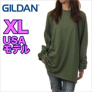 ギルタン(GILDAN)の【新品】ギルダン 長袖 Tシャツ XL カーキ ロンT 無地 レディース(Tシャツ(長袖/七分))