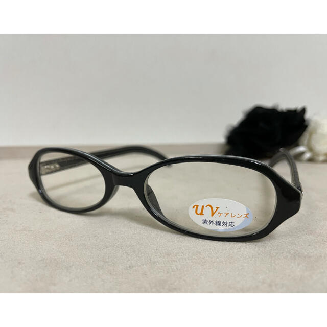 クリアレンズ　サングラス　伊達メガネ　ブラック系フレーム　合皮テンプル レディースのファッション小物(サングラス/メガネ)の商品写真