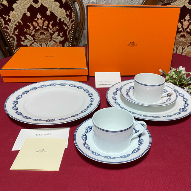 HERMES エルメス　シェーヌダンクル　カップ&ソーサー　プレート　未使用美品食器