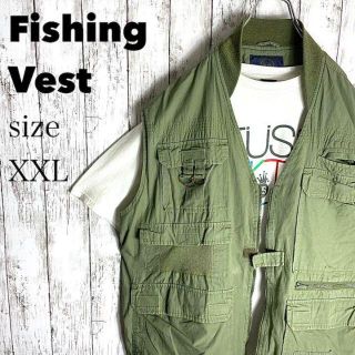 【定番人気】フィッシングベスト　カーキオリーブ　ビッグサイズXXL 古着90s(ベスト)