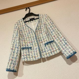 クイーンズコート(QUEENS COURT)の Roko様専用⭐︎クイーンズコートのカラフルツイード＆デニム使いジャケット(ノーカラージャケット)