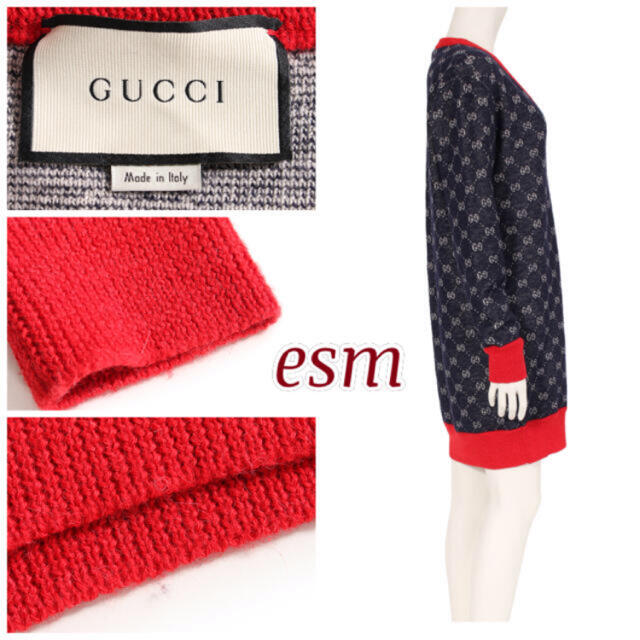 2021人気No.1の gucci ggロゴ 赤 ネイビー ウール vネック 長袖 ニット