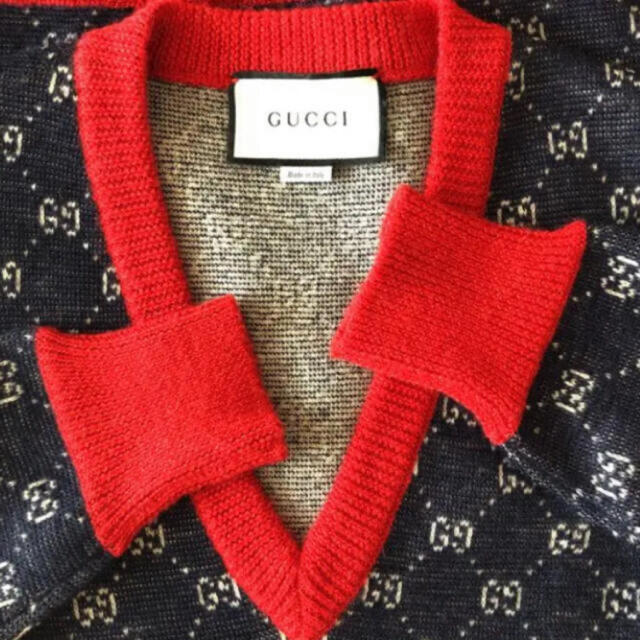 2021人気No.1の gucci ggロゴ 赤 ネイビー ウール vネック 長袖 ニット