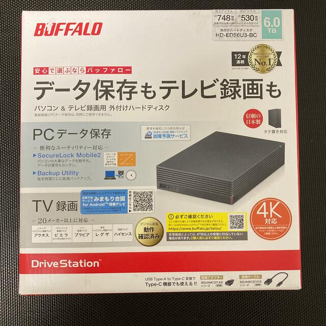 パッファローHD-EDS6U3-BCパソコン&テレビ録画用 外付けHDD 6TB - www