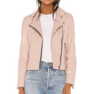 オールセインツ(All Saints)の良品 ALLSAINTS レザージャケット ダブル ライダース ピンク UK8(ライダースジャケット)