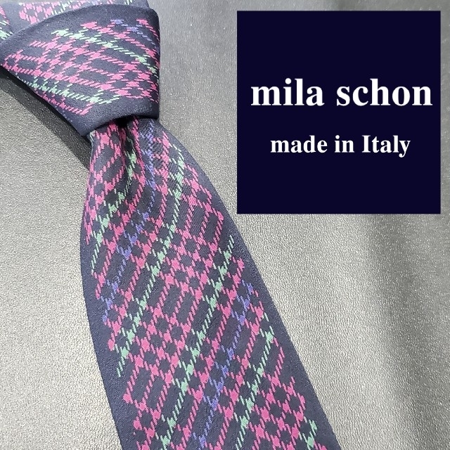 mila schon(ミラショーン)のミラショーン　ネクタイ　ブランド　チェック　紺　ピンク　緑 メンズのファッション小物(ネクタイ)の商品写真