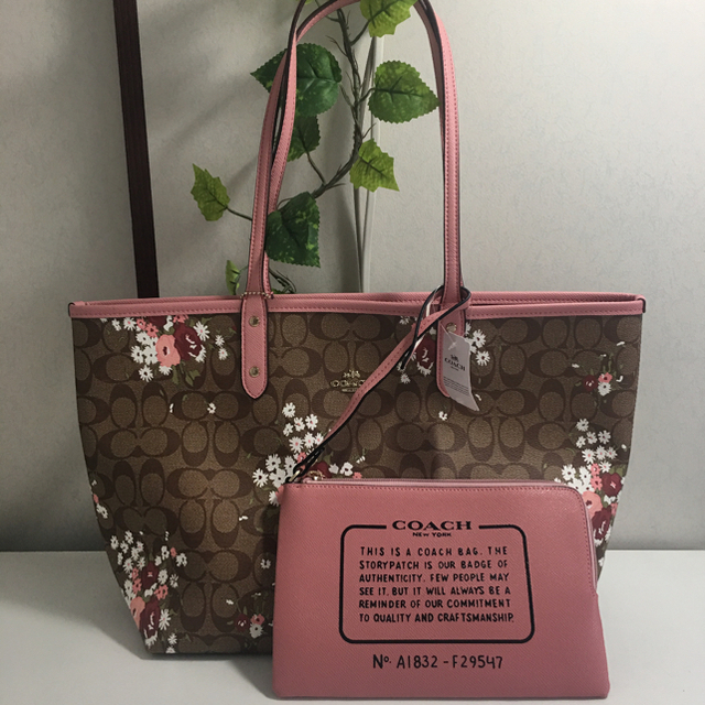 コーチ COACH トートバッグ 花柄 ポーチつき リバーシブル