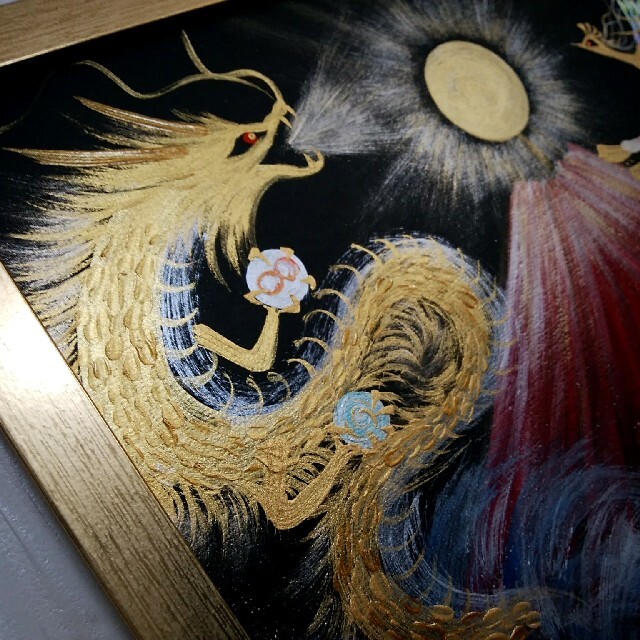 風水開運絵画*永和吉招幸華図 龍神と鳳凰~虹~赤富士 金運 愛情健康