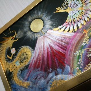 龍と鳳凰風水開運絵画＊永和吉招幸華図　龍神と鳳凰～虹～赤富士　金運　愛情健康子宝　守護