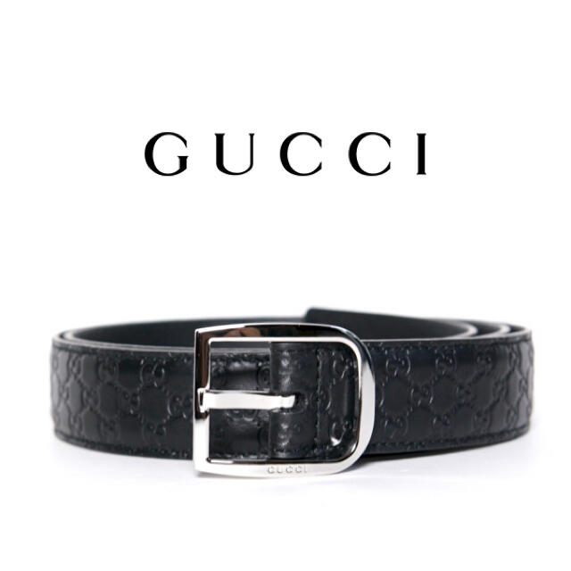 Gucci - GUCCIグッチレザーベルトメンズ85型押黒正規店購入
