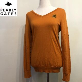 パーリーゲイツ(PEARLY GATES)のパーリーゲイツ ゴルフ Ｖネック ウール ニット ブラウン系 サイズ1(ウエア)